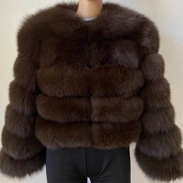 Womens Winter Warm Cropped Faux Fox Fur Coat - GirlnamedParis